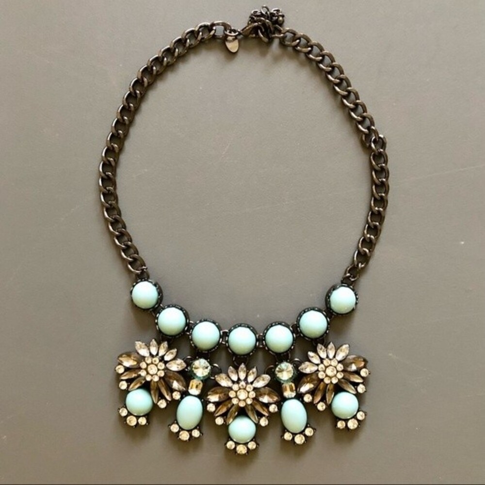 Charming Charlie Statement Necklace Light Blue & Rhinestones